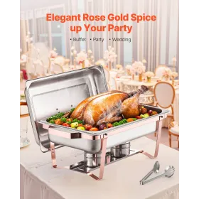 VEVOR Chafing Dish Buffet Set, 8 Qt 2 Pack, Stainless Steel Chafer with 2 Full Size Pans, Rectangle Catering Warmer Server with 