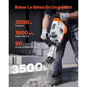 Demolition Jack Hammer Concrete Breaker 3500W Electric Hammer 2 Chisel Bits