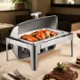 VEVOR Roll Top Chafing Dish Buffet Complete Set, 9Qt Stainless Steel Chafer with Full Size Pan, Rectangle Catering Warmer Server