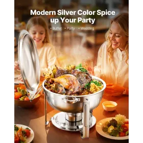 VEVOR Chafing Dish Buffet Set, 5 Qt 4 Pack, Stainless Steel Chafer with 4 Full Size Pans, Round Catering Warmer Server with Lid 