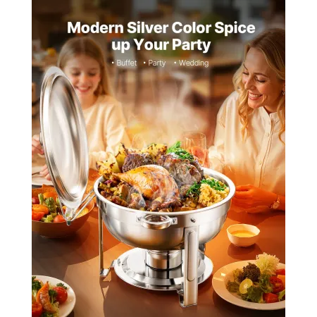 VEVOR Chafing fadebuffetsæt, 5 Qt 4 Pack, Rustfrit stål Chafer med 4 fuld størrelse pander, Rund Catering Warmer Server med låg