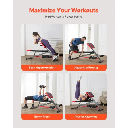 VEVOR Multi-Functional Weight Bench for Full Body Workout, Roman Chair Hyperextension Bench, 660 lbs Adjustable Extension Equipm