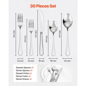 VEVOR 30-Piece Silverware Set, Food-Grade Stainless Steel Flatware Utensils, Mirror Finished Cutlery Set, Dishwasher Safe Eating