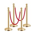 4 Pcs Gold Stanchion Post 2 Red Velvet Ropes Sand Injection Hollow Base