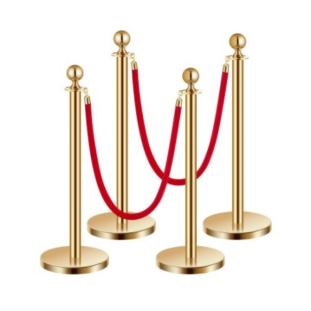 4 pcs Gold Stanchion Post 2 Røde fløjl reb Sand Injektion Hollow Base
