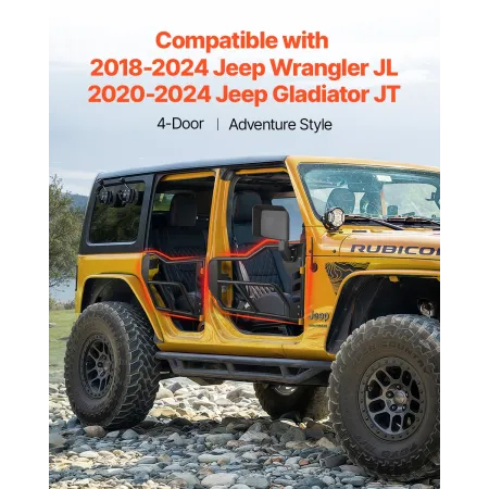 VEVOR Jeep Tube Doors, 4-Door, Adventure Style Jeep Tubular Door with DOT Certified Rear View Mirrors, Jeep Doors with Rear Mirr