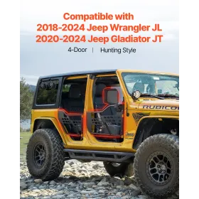 Jeep Tube Doors, 4-Door, Hunting Style Jeep Tubular Door with DOT Certified Rear View Mirrors, Jeep Doors with Rear Mirrors for 