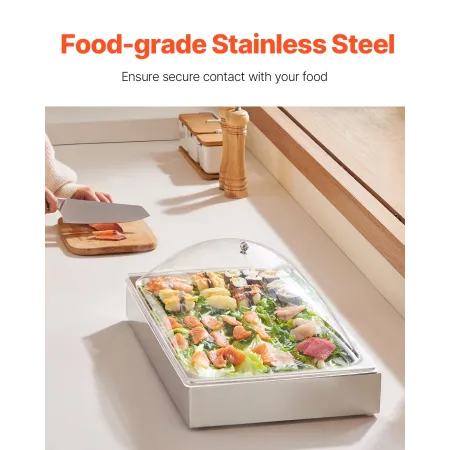 VEVOR Countertop Food Serving Display Container, 1 x 1 Pan Stainless Steel Food Serving Tray, Buffet Condiment Dispenser Display