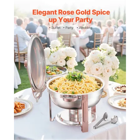 VEVOR Chafing Dish Buffet Set, 5 Qt 4 Pack, Stainless Steel Chafer with 4 Full Size Pans, Round Catering Warmer Server with Lid 