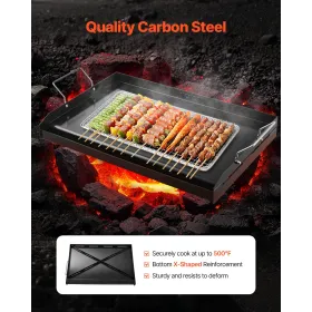 Carbon Steel Griddle, 24x16 inch Universal Flat Top Rectangular Plate, Gas Grill Griddle for BBQ Grill, Teppanyaki, Portable Fam