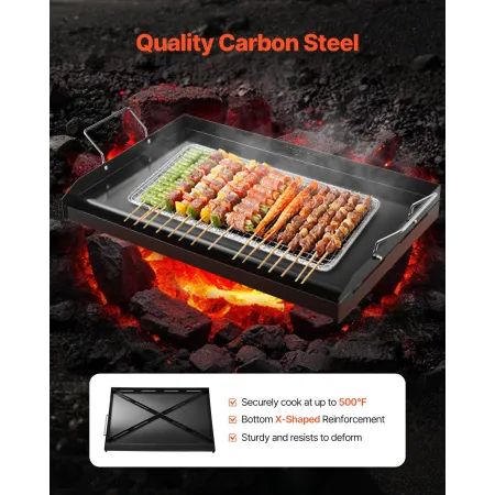 VEVOR Carbon Steel Griddle, 24x16 inch Universal Flat Top Rectangular Plate, Gas Grill Griddle for BBQ Grill, Teppanyaki, Portab
