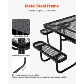 Picnic Table, Outdoor Weather Resistant Patio Dining Furniture Set, Heavy Duty Coated Steel Tables with Umbrella Hole, 45.7 in S