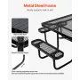 Picnic Table, Outdoor Weather Resistant Patio Dining Furniture Set, Heavy Duty Coated Steel Tables with Umbrella Hole, 45.7 in S