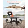 Picnic Table, Outdoor Weather Resistant Patio Dining Furniture Set, Heavy Duty Coated Steel Tables with Umbrella Hole, 45.7 in S