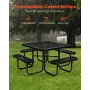 VEVOR Picnic Table, Outdoor Weather Resistant Patio Dining Furniture Set, Heavy Duty Coated Steel Tables with Umbrella Hole, 45.
