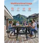 Picnic Table, Outdoor Weather Resistant Patio Dining Furniture Set, Heavy Duty Coated Steel Tables with Umbrella Hole, 45.7 in S
