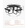 VEVOR Picnic Table, Outdoor Weather Resistant Patio Dining Furniture Set, Heavy Duty Coated Steel Tables with Umbrella Hole, 45.