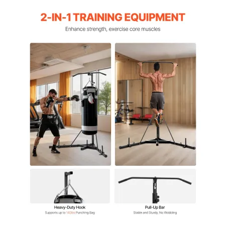 VEVOR 2 in 1 Punching Bag Stand, Steel Heavy Duty Workout Equipment, Adjustable Height Boxing Punching Bag Stand with Pull Up Ba