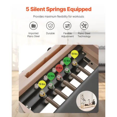 VEVOR Pilates Reformer, Pilates Træmaskine til Home Gym Studio, Styrketræning træningsudstyr med dobbelt modstand, Re