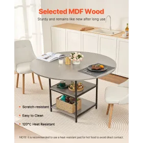 VEVOR Round Dining Table, 47 inch Wood Table for 4-6 Person, Modern Circle Dinner Furniture, Leisure Tables with Storage Shelf a