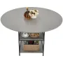 Round Dining Table, 47 inch Wood Table for 4-6 Person, Modern Circle Dinner Furniture, Leisure Tables with Storage Shelf and Met