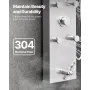 Shower Panel Tower System with Rainfall Shower Head, LED, 49 in Brushed Stainless Steel Shower Column, 4-Function Faucet, Wall-M