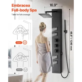 VEVOR Shower Panel Tower System with Rainfall Shower Head, 49 in Brushed Stainless Steel Shower Column, 4-Function Faucet, Wall-