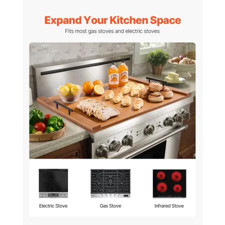 Noodle Board Stove Cover, Stove Top Cover Board for Gas Burners & Electric Stove, Pine Wood Cutting Board with Handles, RV Stove