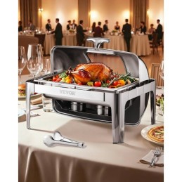 9QT 1 Pack Rectangle Roll Top Chafing Dish sat med 2 halvstørrelse pander