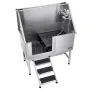 Stainless Steel Dog Washing Station, 127 cm Pet Grooming Tub w/ Stairs, PE Water Filter Board, Faucet & Showerhead & Soap Holder