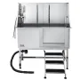 VEVOR Stainless Steel Dog Washing Station, 127 cm Pet Grooming Tub w/ Stairs, PE Water Filter Board, Faucet & Showerhead & Soap 