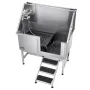 VEVOR Stainless Steel Dog Washing Station, 127 cm Pet Grooming Tub w/ Stairs, PE Water Filter Board, Faucet & Showerhead & Soap 