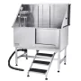 VEVOR Stainless Steel Dog Washing Station, 127 cm Pet Grooming Tub w/ Stairs, PE Water Filter Board, Faucet & Showerhead & Soap 