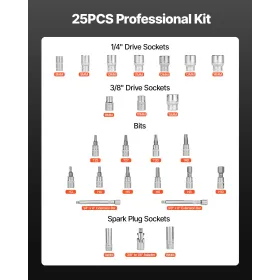 VEVOR Click Torque Wrench Set, 3/8 Inch Drive, 5-60 N.m / 3.7-44.3 lbf.ft, Dual-direction, 72-Tooth, ±3% High Precision, with So