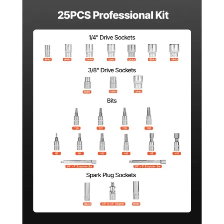 VEVOR Click Torque Wrench Set, 3/8 Inch Drive, 5-60 N.m / 3.7-44.3 lbf.ft, Dual-direction, 72-Tooth, ±3% High Precision, with So