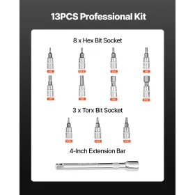 VEVOR Click Torque Wrench Set, 1/4Inch Drive, 20-200lbf-in/2.3-22.6N.m, Dual-direction and Dual Range Scales, 72-Tooth, ±3% High