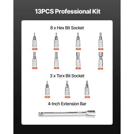 VEVOR Click Torque Wrench Set, 1/4Inch Drive, 20-200lbf-in/2.3-22.6N.m, Dual-direction and Dual Range Scales, 72-Tooth, ±3% High