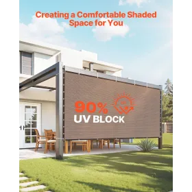 VEVOR 90 % solskærmsklud, 10 x 12 fod pergola-skærmbetræk med tyller i rustfrit stål, solskærme til solsejl privatskærm med 1