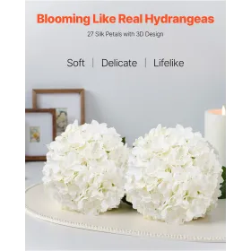VEVOR kunstige blomster, 105 stk. Ægte udseende hvid silke falsk hortensia Bulk, hvid imiteret brudebruser med stilke til DIY