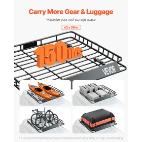 VEVOR Roof Rack Cargo Carrier, 43 x 50 x 4.1 in, Universal Rooftop Cargo Basket, Car Top Luggage Holder with 150 lbs Max Load Ca