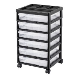 ook Rolling Storage Cart 6-Tier Large Capacity with 6 Clear Cases Black
