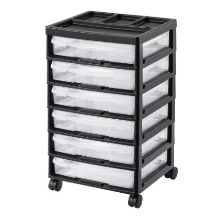 ook Rolling Storage Cart 6-Tier Large Capacity with 6 Clear Cases Black