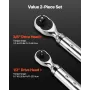 Digital Torque Wrench Set, 2 Pieces, 1/2, 3/8 Inch Drive, 72-Tooth, ±2% High Accuracy Electronic Torque Wrench with Preset Value