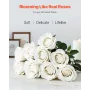 VEVOR Artificial Flowers, 120 pcs Real Looking White Foam Fake Roses Bulk, White Faux Bridal Shower with Stems for DIY Wedding B