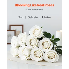 Artificial Flowers, 120 pcs Real Looking White Foam Fake Roses Bulk, White Faux Bridal Shower with Stems for DIY Wedding Bouquet