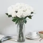 Artificial Flowers, 120 pcs Real Looking White Foam Fake Roses Bulk, White Faux Bridal Shower with Stems for DIY Wedding Bouquet