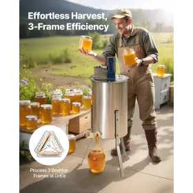 VEVOR Electric Honey Extractor, 3 Frame Honey Spinner with Transparent Lid, 140W Stainless Steel Honeycomb Drum Spinner, Height 