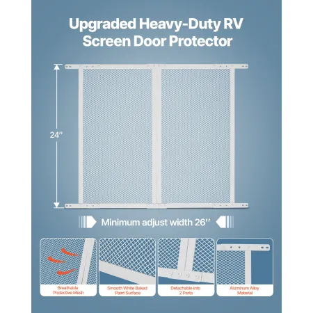 VEVOR RV Screen Door Protector, 660.4 x 609.6 mm Door Grille, Easy to Install and Disassemble, Reinforced Breathable Protective 