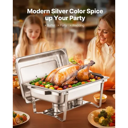 VEVOR Chafing tallerkenbuffetsæt, 8 Qt 6 Pack, Rustfrit stål Chafer med 6 fuld størrelse pander, rektangel Catering Warmer