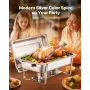 VEVOR Chafing Dish Buffet Set, 8 Qt 6 Pack, Stainless Steel Chafer with 6 Full Size Pans, Rectangle Catering Warmer Server with 